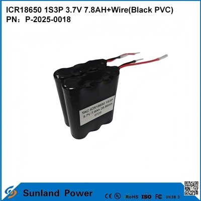 ICR18650 1S3P 3,7V 7,8AH+DRAAD(ZWART PVC) BATTERIJ