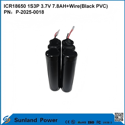 ICR18650 1S3P 3,7V 7,8AH+DRAAD(ZWART PVC) BATTERIJ