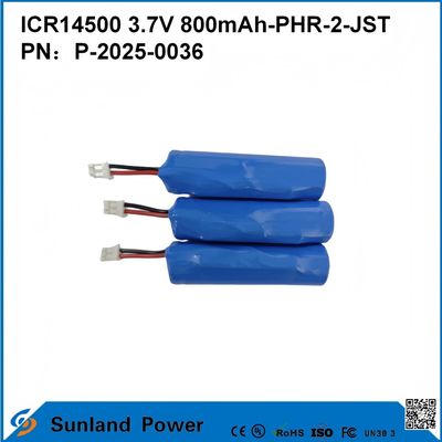 ICR14500 3.7V 800mAh-PHR-2-JST-10mm Draad Batterij
