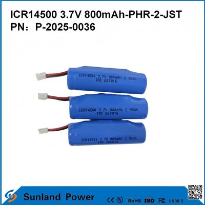 ICR14500 3.7V 800mAh-PHR-2-JST-10mm Draad Batterij