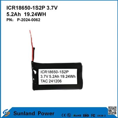 ICR18650-1S2P 3.7V 5.2AH 19.24WH oplaadbare batterij