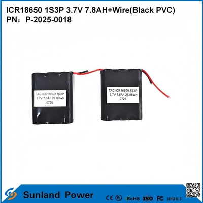 ICR18650 1S3P 3,7V 7,8AH+DRAAD(ZWART PVC) BATTERIJ
