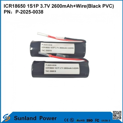 ICR18650 1S1P 3.7V 2600mAh+draad ((Zwart PVC) accu