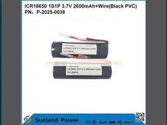 ICR18650 1S1P 3.7V 2600mAh+Draad (Zwart PVC)